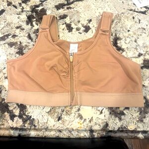 Tan Zip-Front Sports Bra